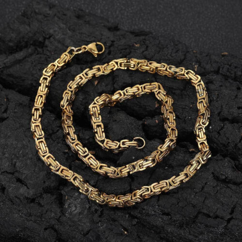 stainless steel byzantine chain necklace & bracelet