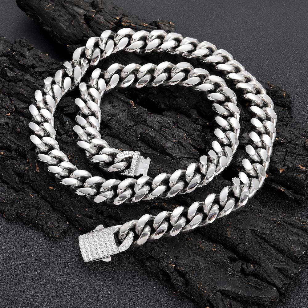 stainless steel cuban chain with iced box clasp