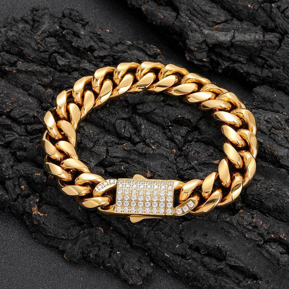 stainless steel cuban chain with iced box clasp