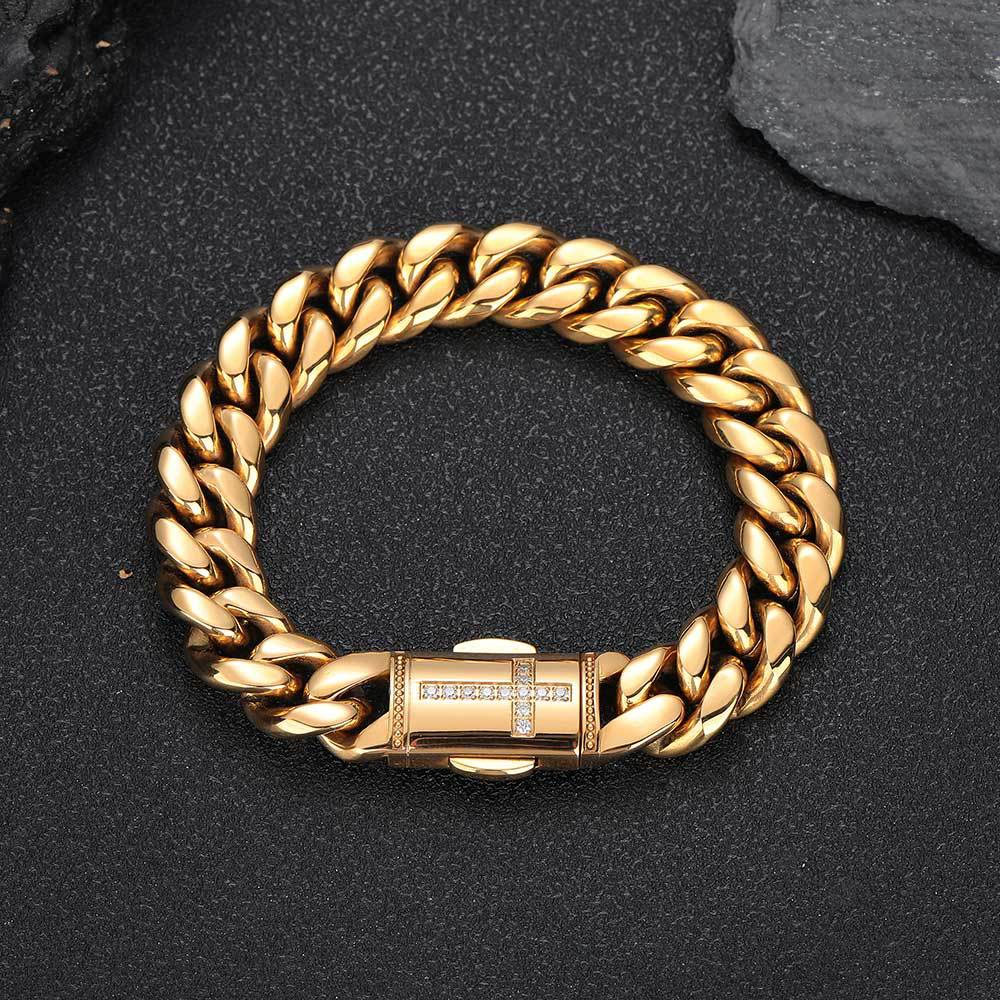 stainless steel cuban chain with iced out cross