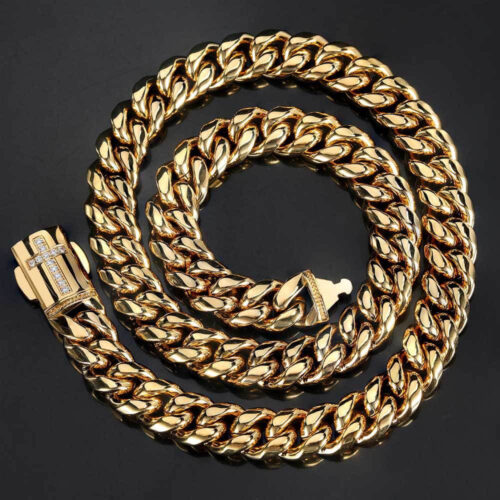 stainless steel cuban chain with iced out cross