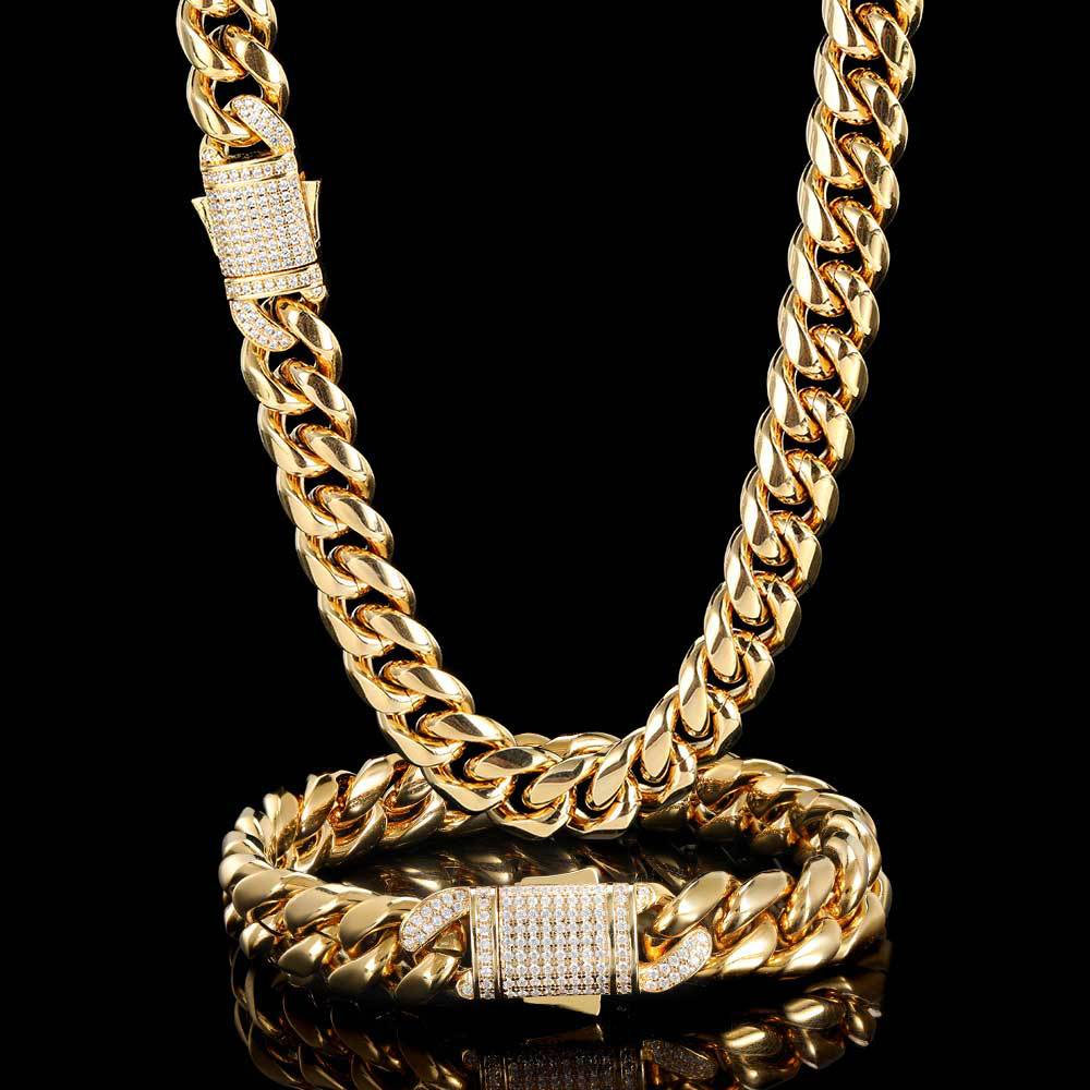 stainless steel cz miami cuban chain & bracelet