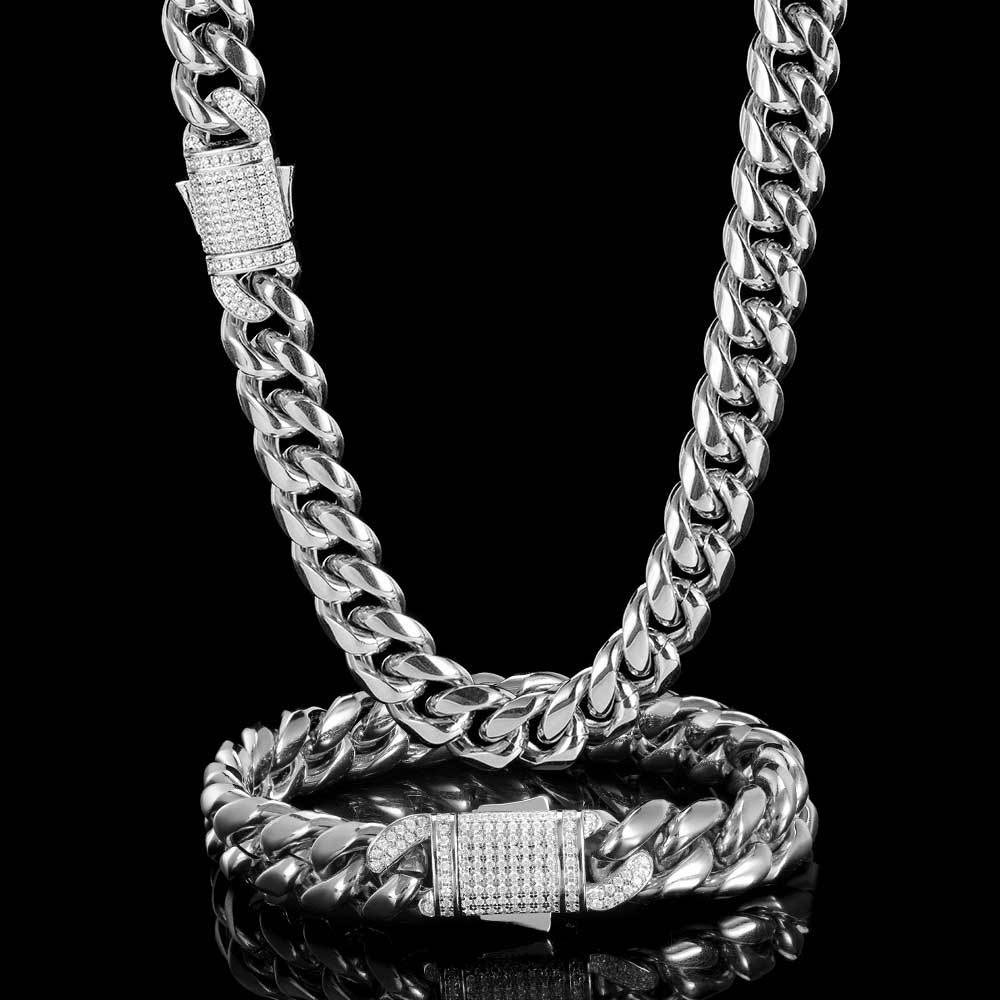 stainless steel cz miami cuban chain & bracelet