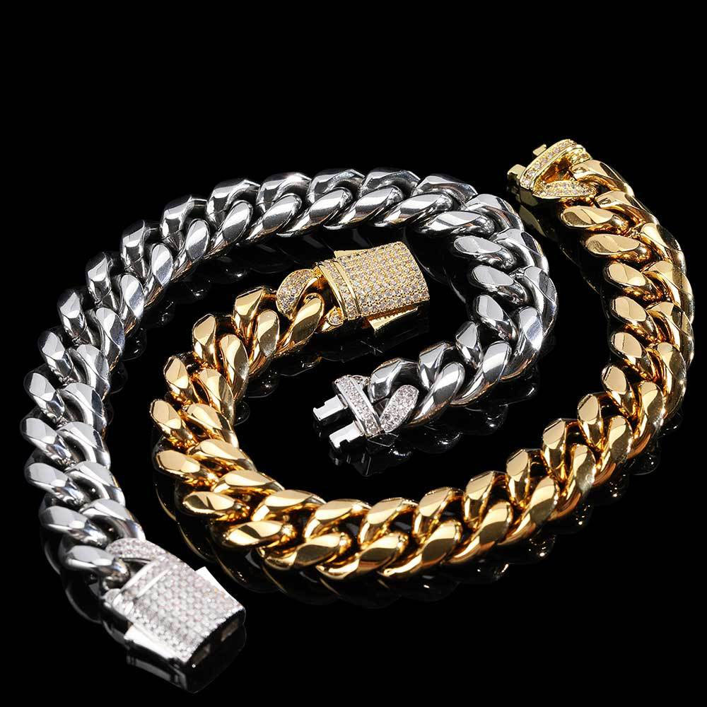 stainless steel cz miami cuban chain & bracelet