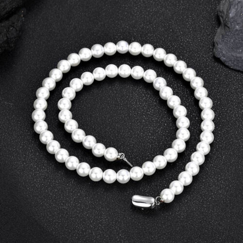 unisex 8mm glass faux pearl bead chain necklace