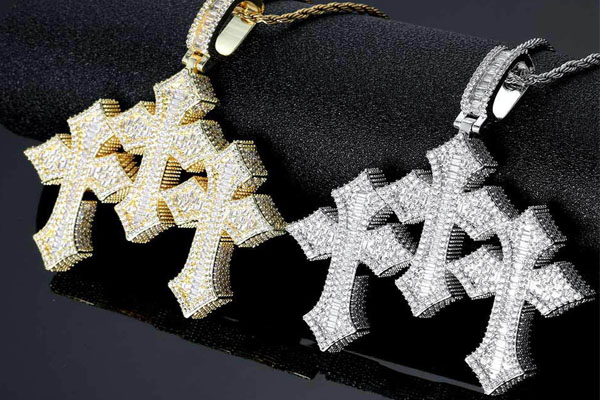 moissanite cross pendants iced out and pave designs